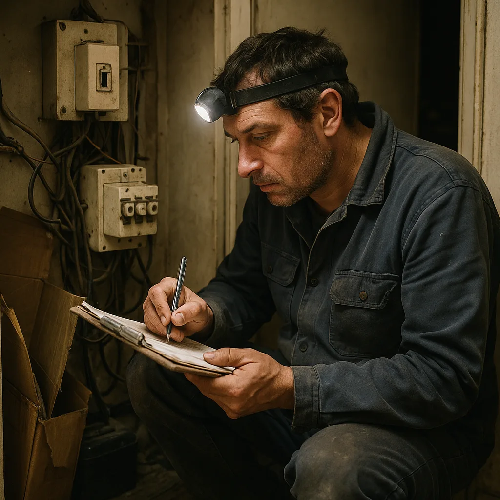 Électricien contrôlant une installation électrique